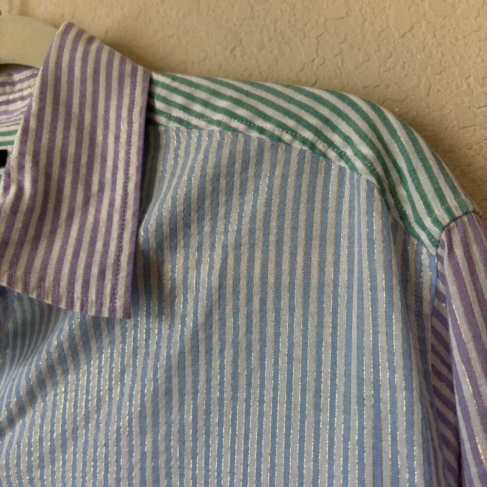 GAP Metallic Mixed Stripe Oversized Button Up Big… - image 7